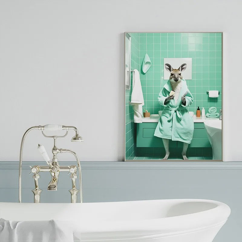Grappige Dieren Poster Set - Kangoeroe, Nijlpaard, Olifant in Bad - Canvas Muurdecoratie