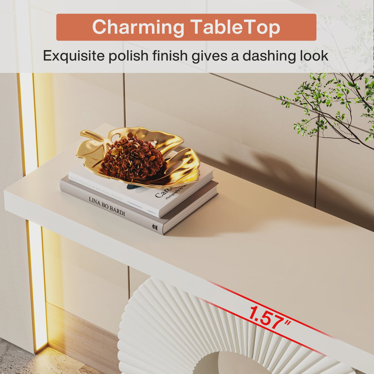 Moderne Console Tafel met Geometrische Basis - 40 inch Houten Entree & Sofa Tafel