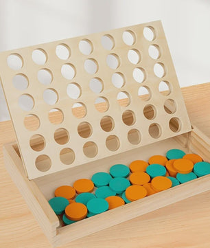 Houten Vier Op Een Rij Spel - Draagbaar Strategisch Bordspel voor 2 Spelers