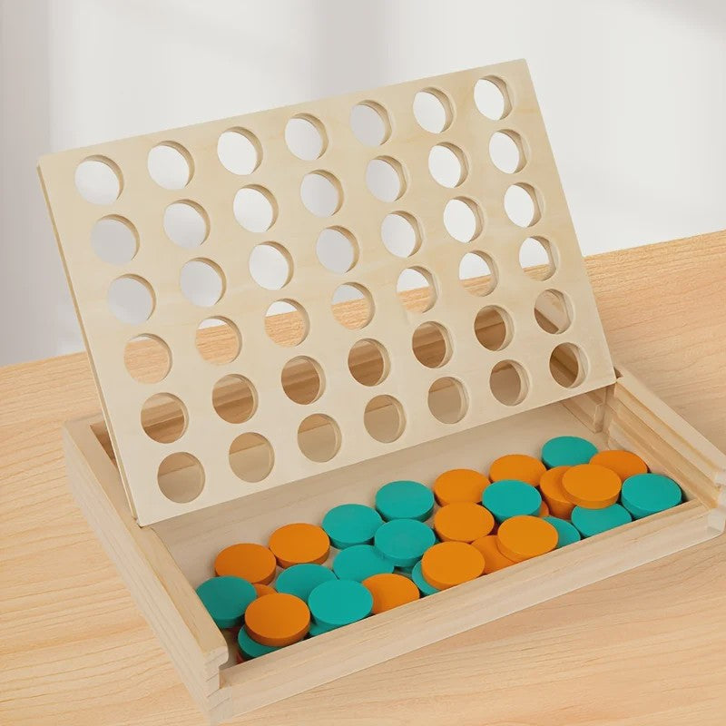 Houten Vier Op Een Rij Spel - Draagbaar Strategisch Bordspel voor 2 Spelers