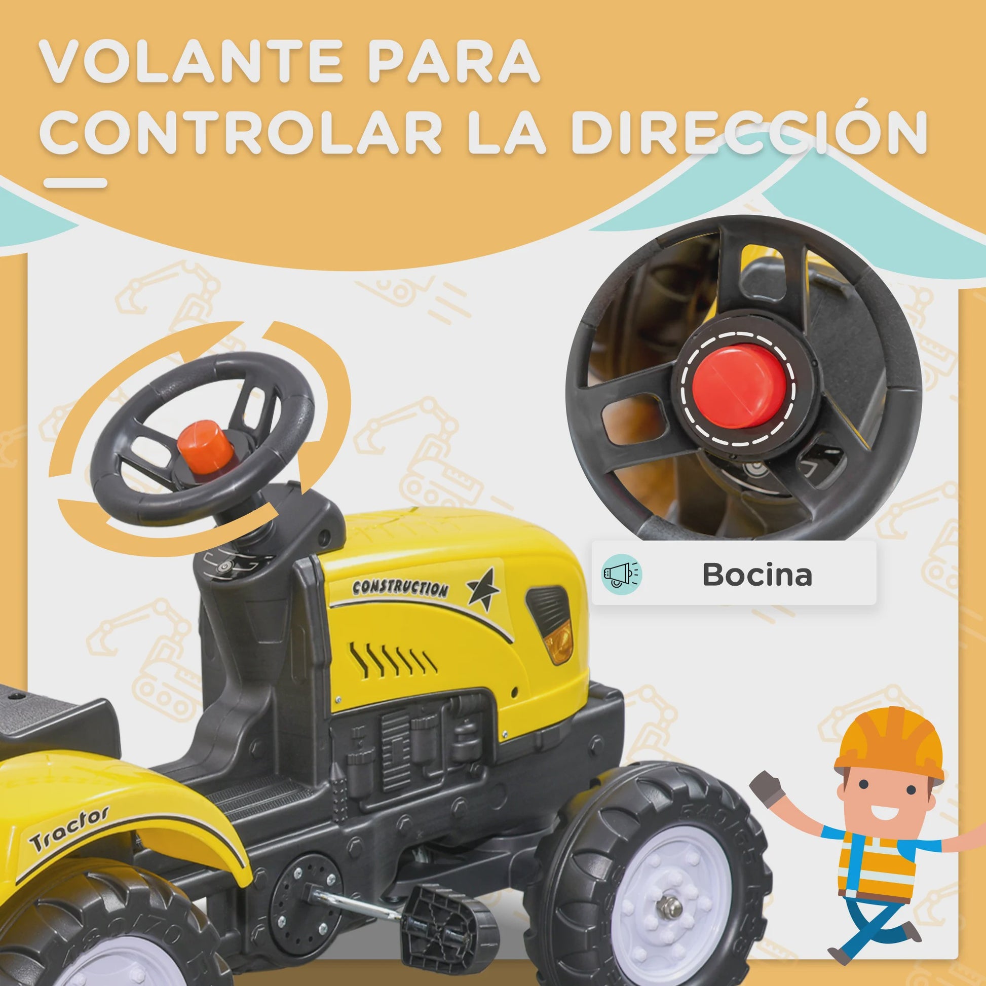 Gele Trap tractor met Aanhanger voor Kinderen - Rijplezier tot 35 kg