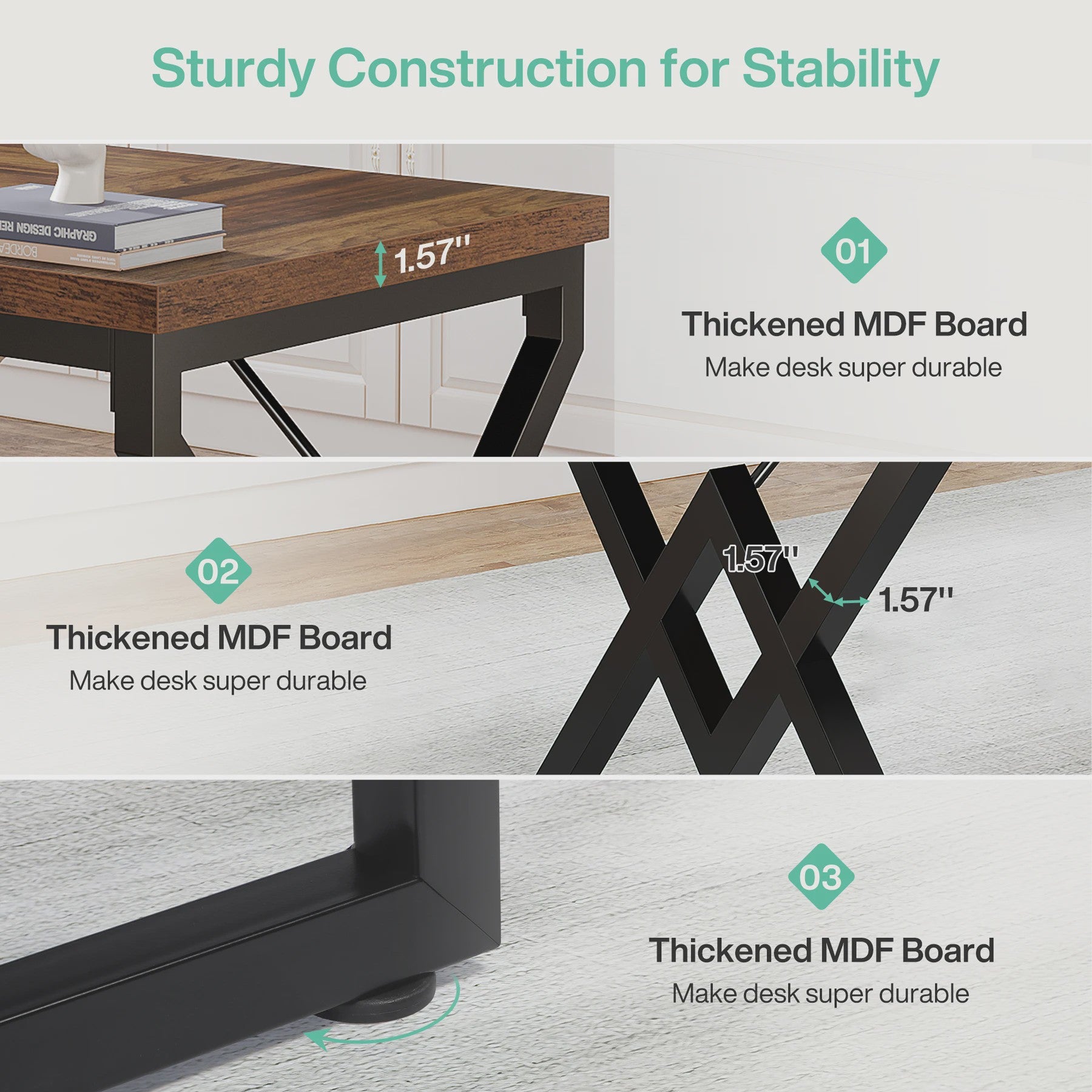 Tribesigns Bureau 160cm - Robuust Hout & Metaal - Ruim Werkblad
