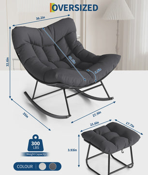Oversized Papasan Schommelstoel Buiten - Comfortabele Lounge Stoel met Voetenbank