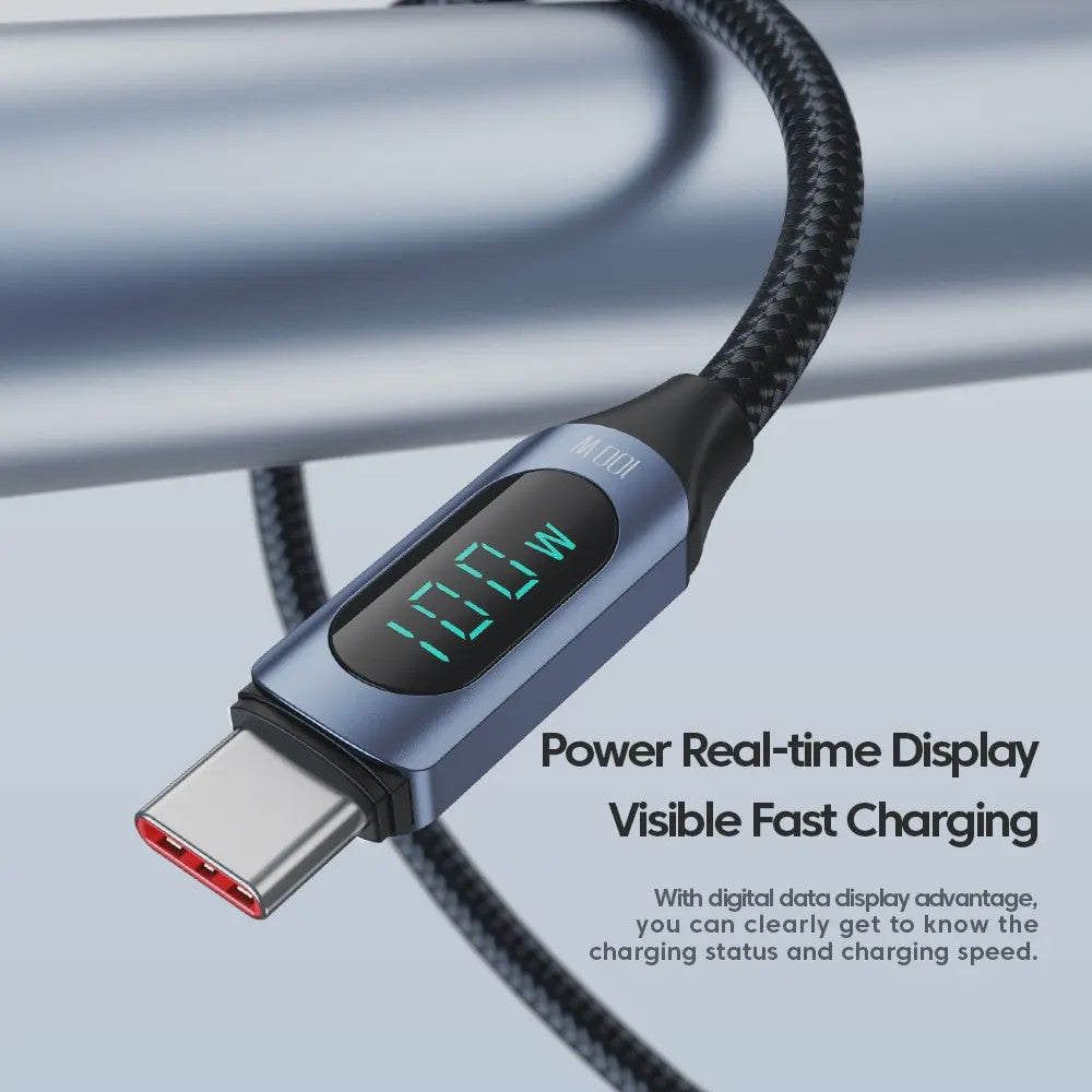 Toocki USB-C naar USB-C Kabel 100W PD Fast Charging met Digitaal Display