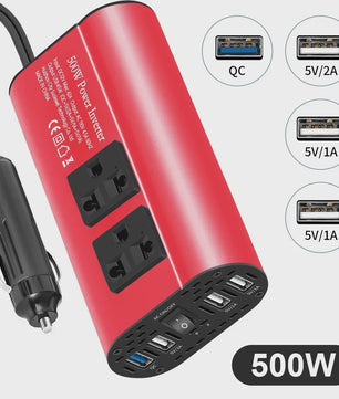 Krachtige 400W/500W/1500W Auto Omvormer: DC 12V naar AC 220V met 3x USB 2.0 en 1x USB QC3.0