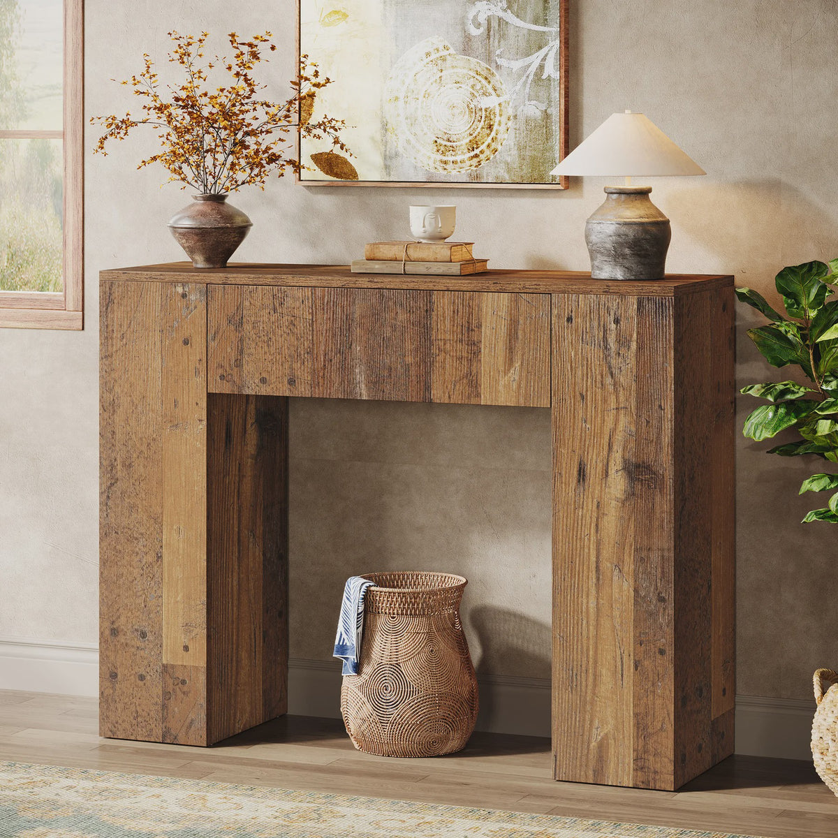Rustieke Houten Console Tafel met Lade - 100 cm - Entree, Woonkamer, Banktafel
