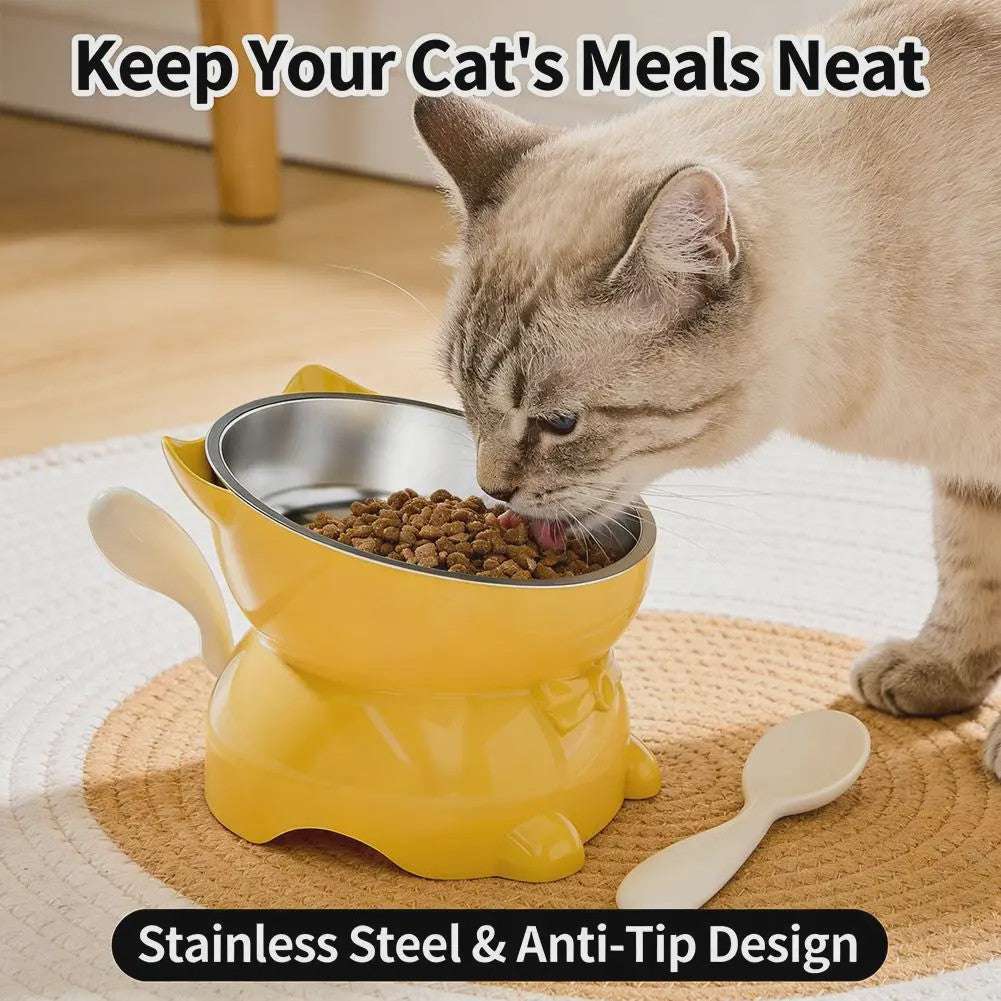 Verhoogde RVS Kattenbak met Schuin Design - Nekbescherming & Schattige Oren