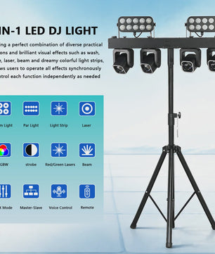 4-in-1 LED DJ Licht Effect Bar: Beam, Wash, Strobe & Ring met Afstandsbediening