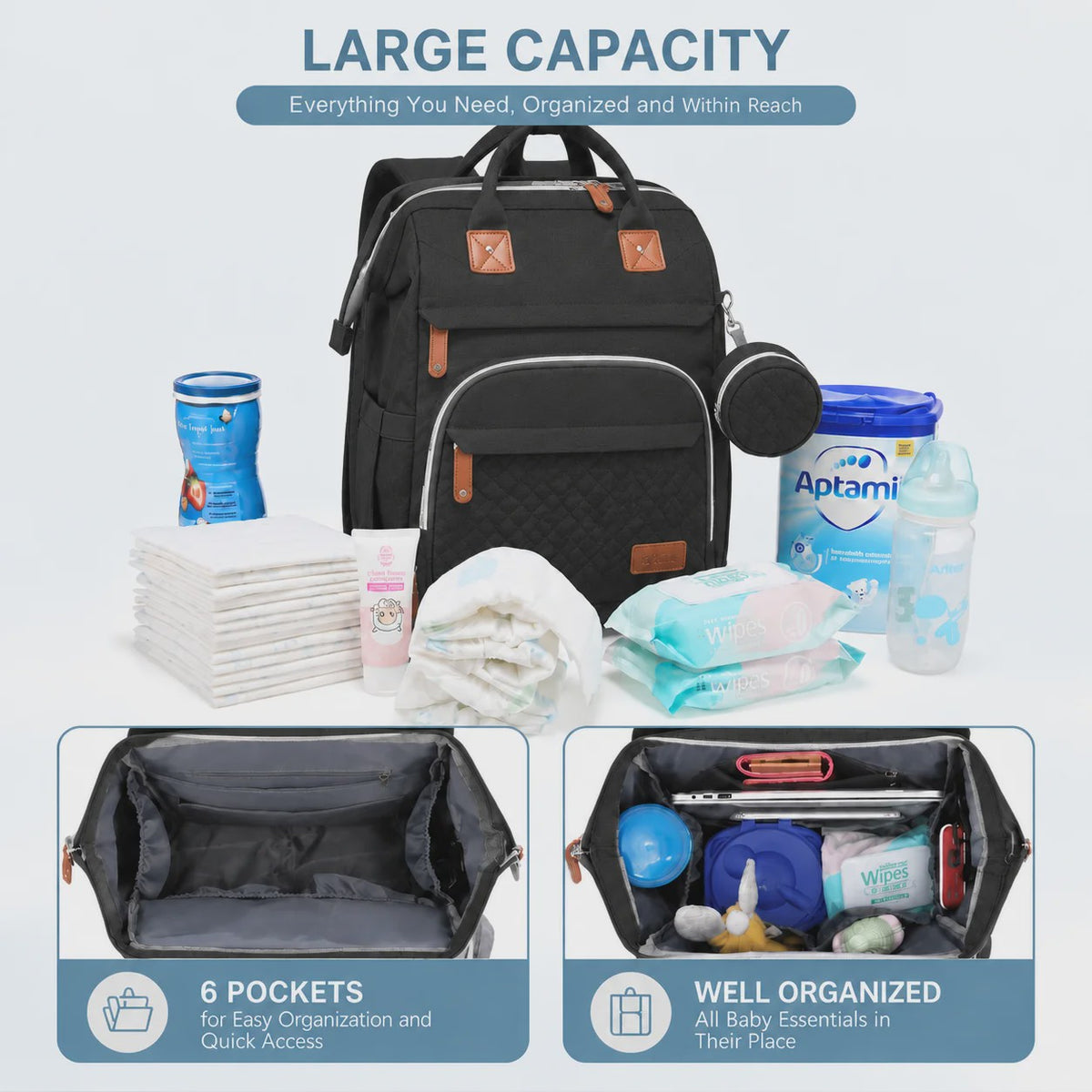 Multifunctionele Luiertas Rugzak met Babybedje, USB-poort en Aankleedkussen - Waterdicht