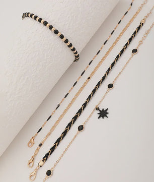 Bohemian Anklet Set: 4-delige Woven Rope & Kralen Enkelbandjes