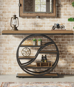Industriële Console Tafel 120cm met 6 Niveaus en Geometrisch Metalen Frame