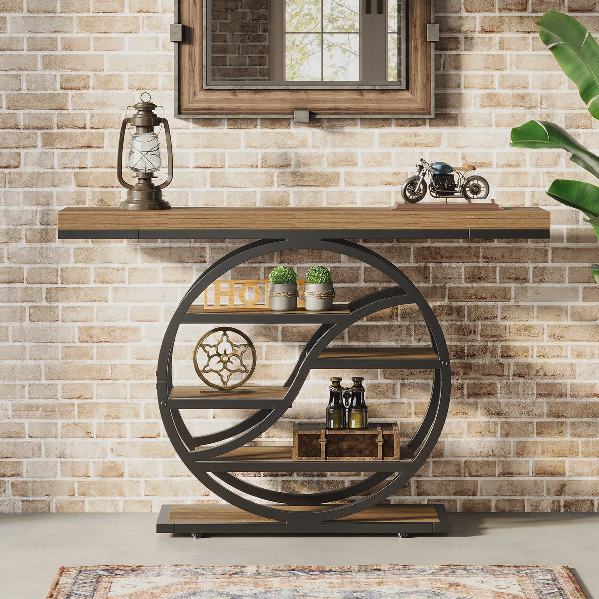 Industriële Console Tafel 120cm met 6 Niveaus en Geometrisch Metalen Frame
