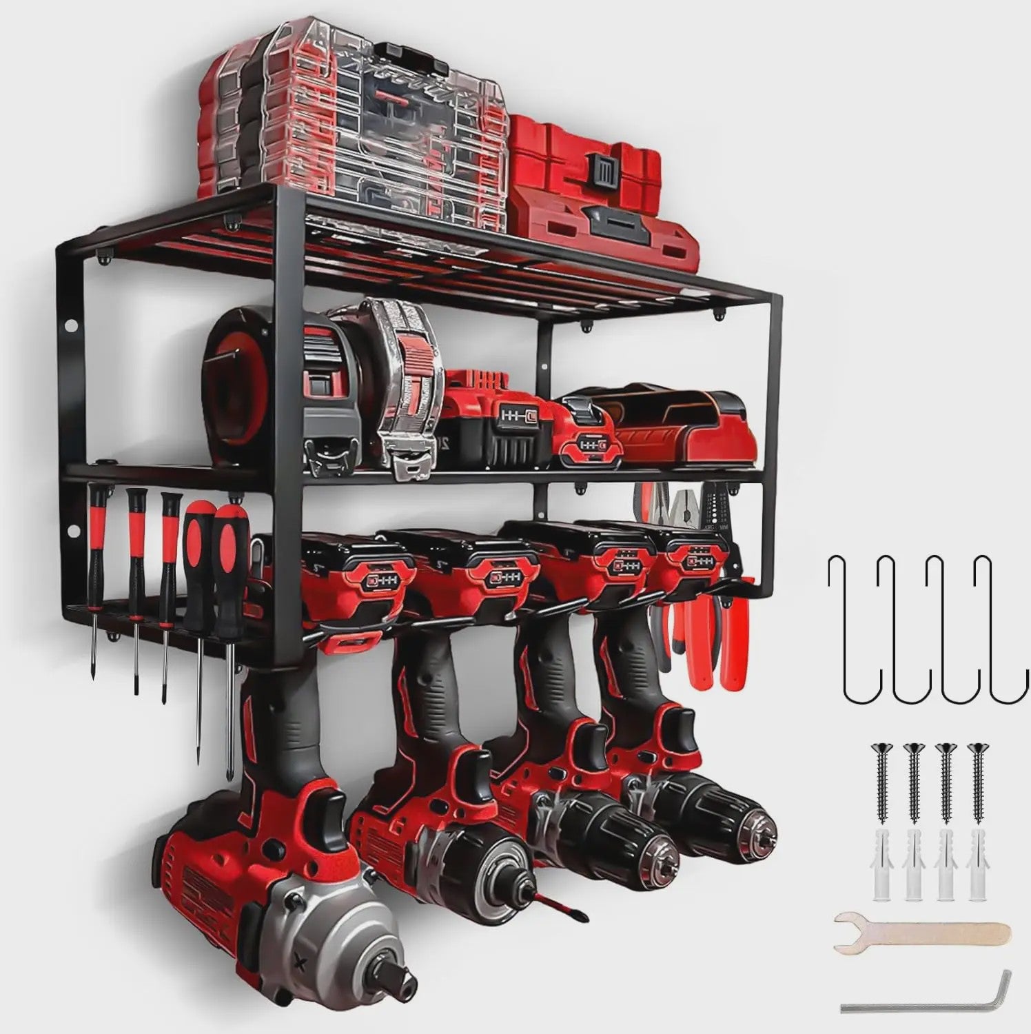 3-Laags Wandmontage Organizer voor Elektrisch Gereedschap - Werkplaats en Garage Opbergkast