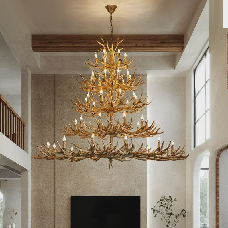 Grote Herten Gewei Kroonluchter - Sfeervolle Hanglamp voor Woonkamer & Loft