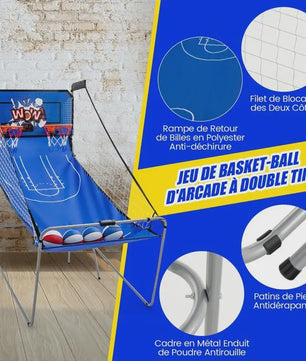 Arcade Basketbal Machine 8-in-1 met 4 Ballen, Pomp & 8 Spelmodi - Blauw