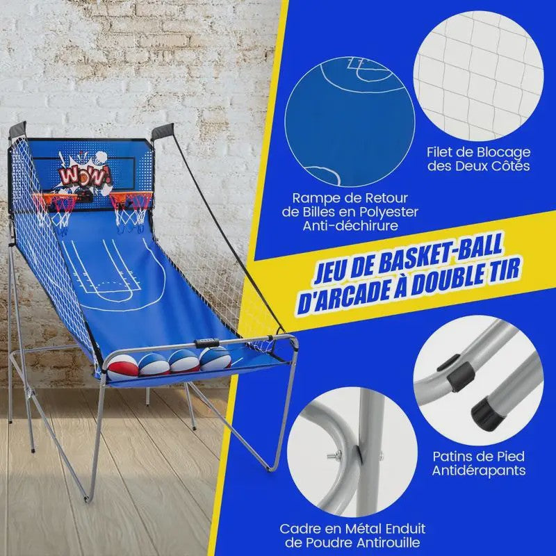 Arcade Basketbal Machine 8-in-1 met 4 Ballen, Pomp & 8 Spelmodi - Blauw