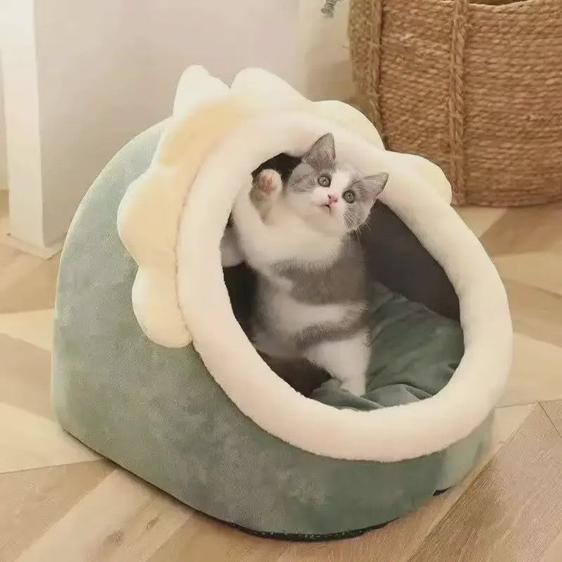 Schattig Cartoon Katten- en Hondenhok - Opvouwbaar, Wasbaar & Comfortabel Slaapbed