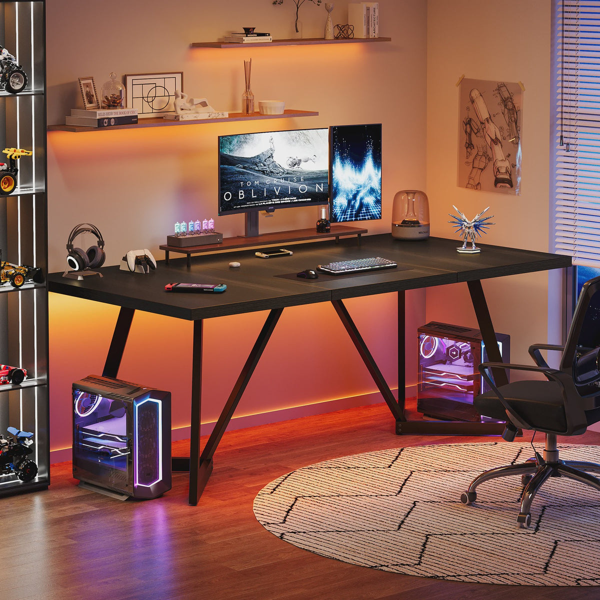 Tribesigns 180cm Executive Bureau - Modern Zwart Bureau met Metalen Frame