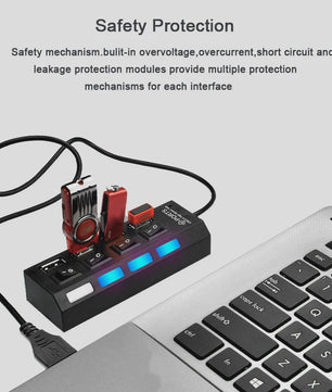7-Poorts USB Hub met Individuele Aan/Uit Schakelaars - Hoge Snelheid USB 2.0 Splitter