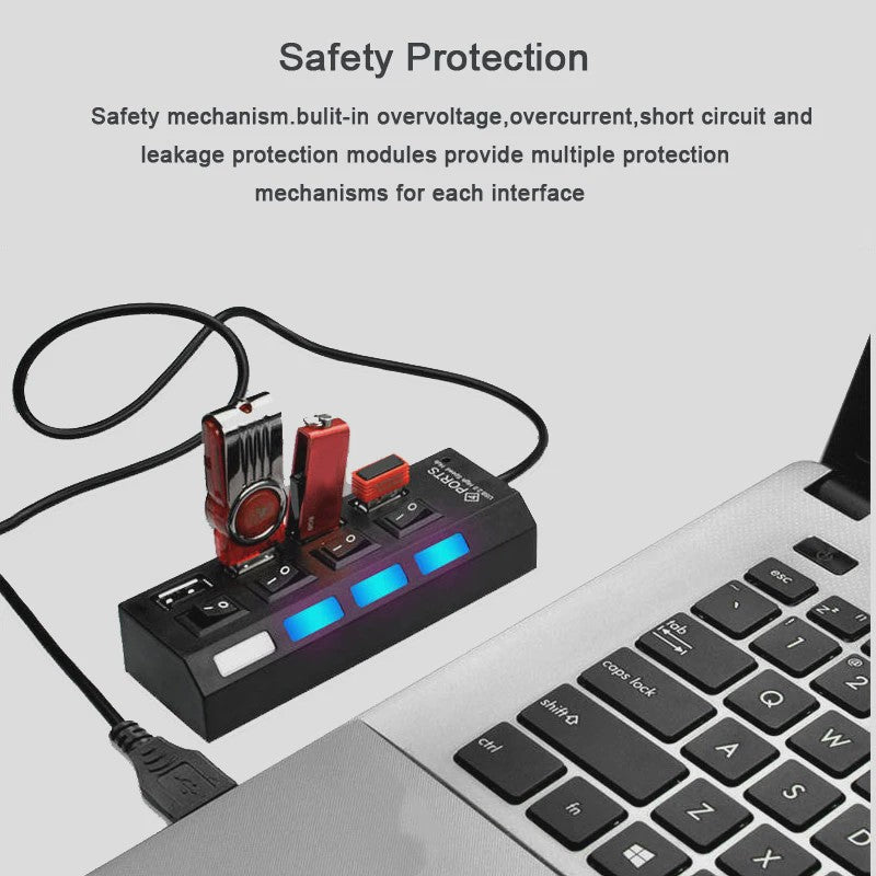 7-Poorts USB Hub met Individuele Aan/Uit Schakelaars - Hoge Snelheid USB 2.0 Splitter