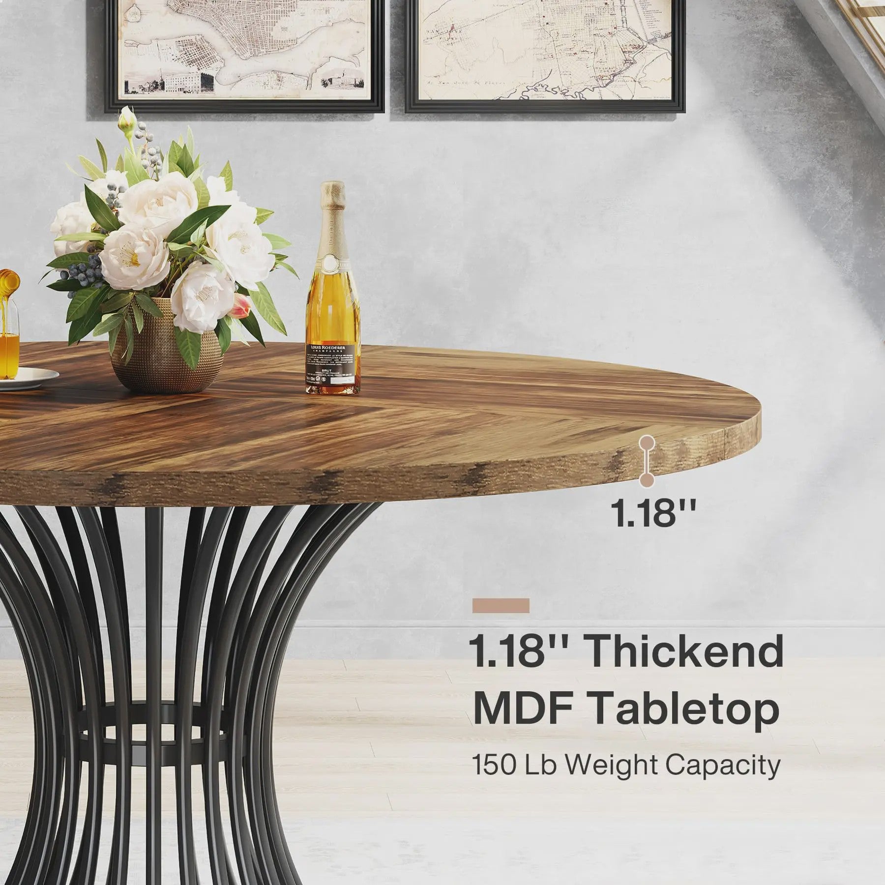 Ronde Eettafel 4-6 Personen - 47-Inch Industriële Farmhouse Stijl
