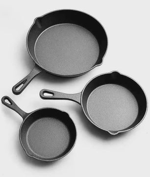 3-delige Gietijzeren Pannenset - Non-Stick Koekenpan met Giet tuit en Grill Handvat