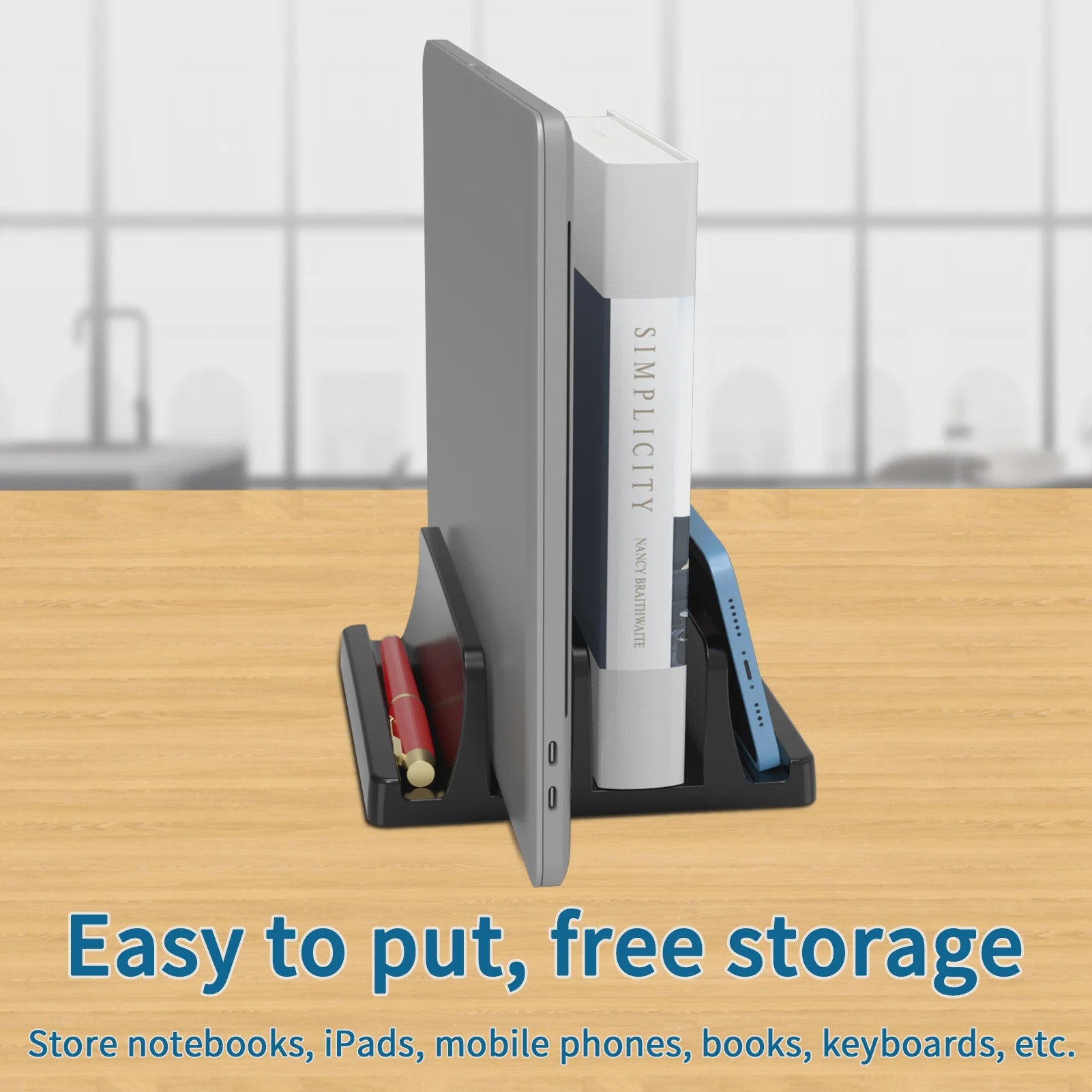 Verticale Laptop Stand met 3 Sleuven - Organizer voor MacBook, Tablet & Telefoon