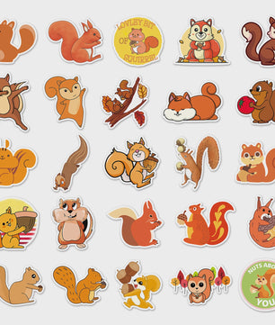 50x Schattige Eekhoorn Stickers - Waterdicht & Vinyl voor Skateboard, Snowboard & Meer