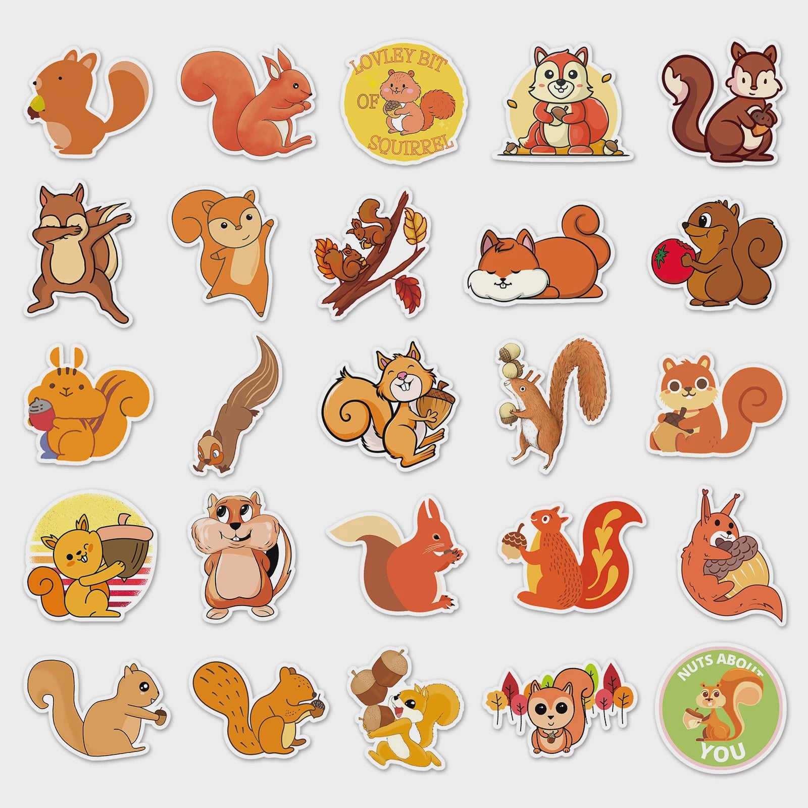50x Schattige Eekhoorn Stickers - Waterdicht & Vinyl voor Skateboard, Snowboard & Meer