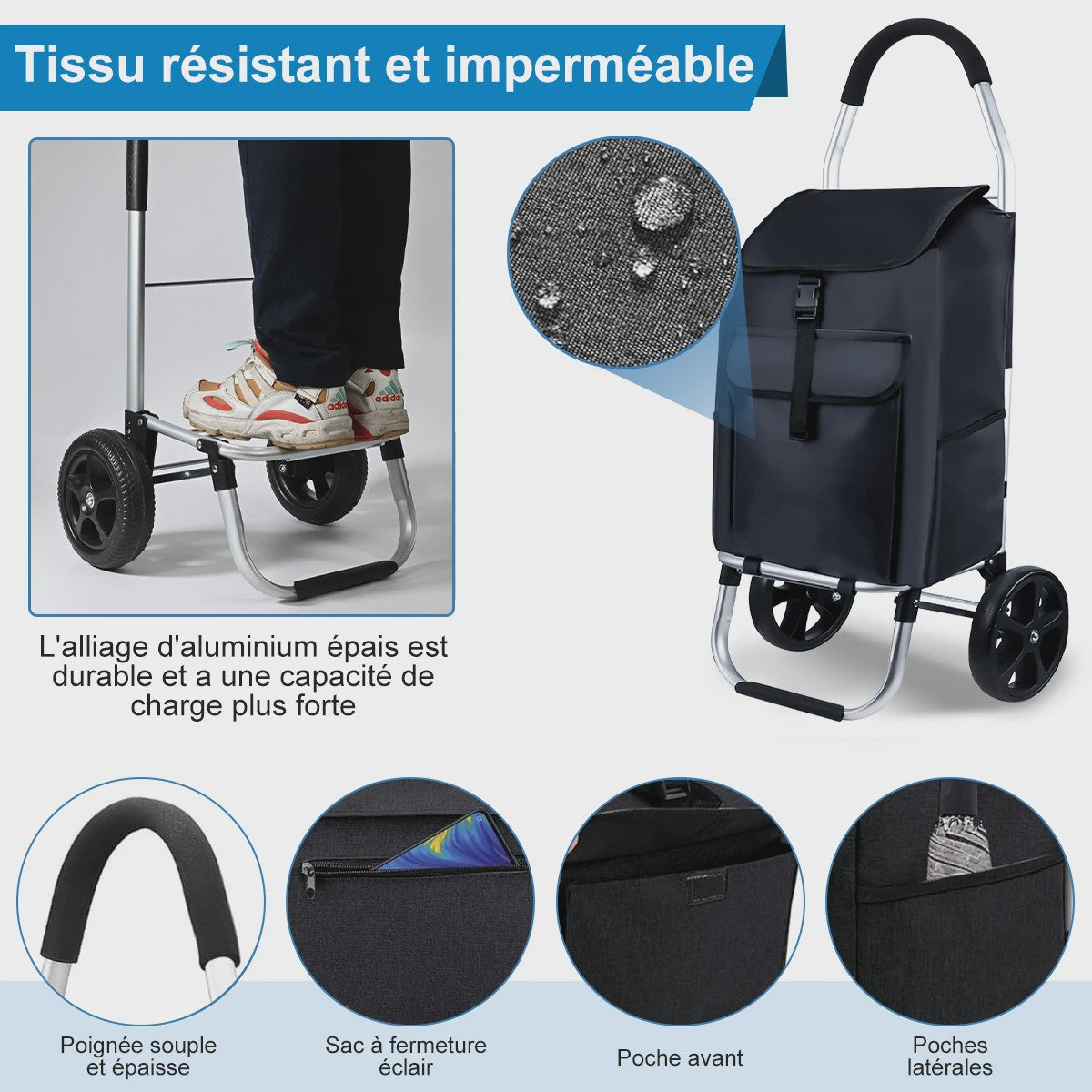 Draagbare Boodschappentrolley 45L - Opvouwbaar, Waterdicht & Klimmend