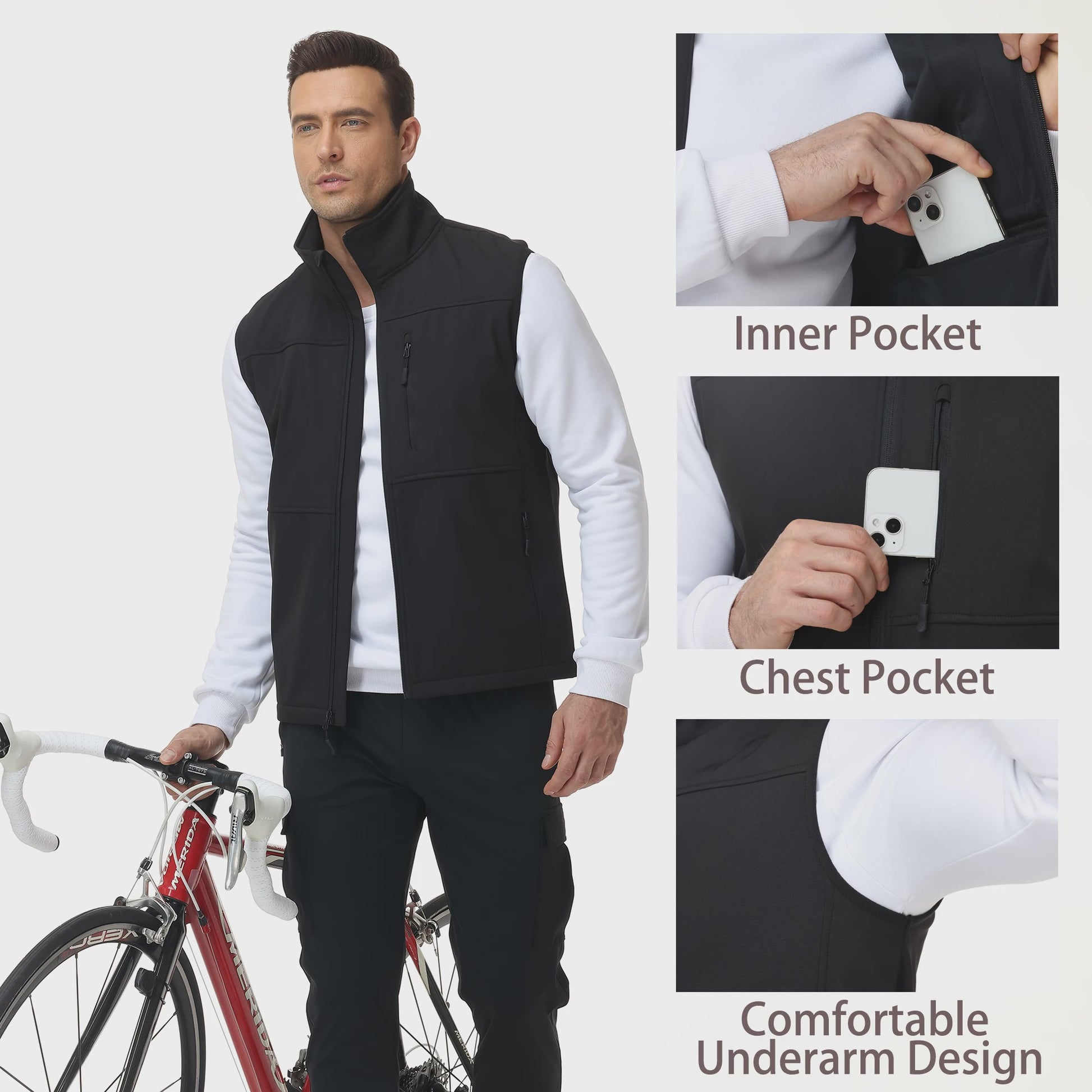 Heren Winddicht Softshell Vest - Comfortabele Mouwloze Sportjas voor Outdoor & Fietsen