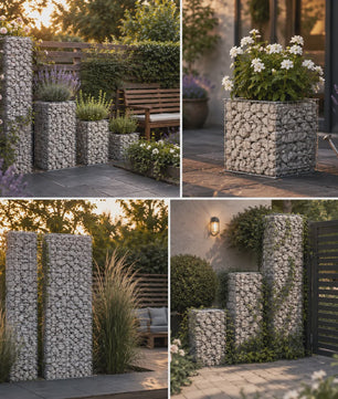 Gabion Verhoogde Plantenbak Set 4 Stuks - 30x30 cm, 50-200 cm Hoog - Tuin & Terras