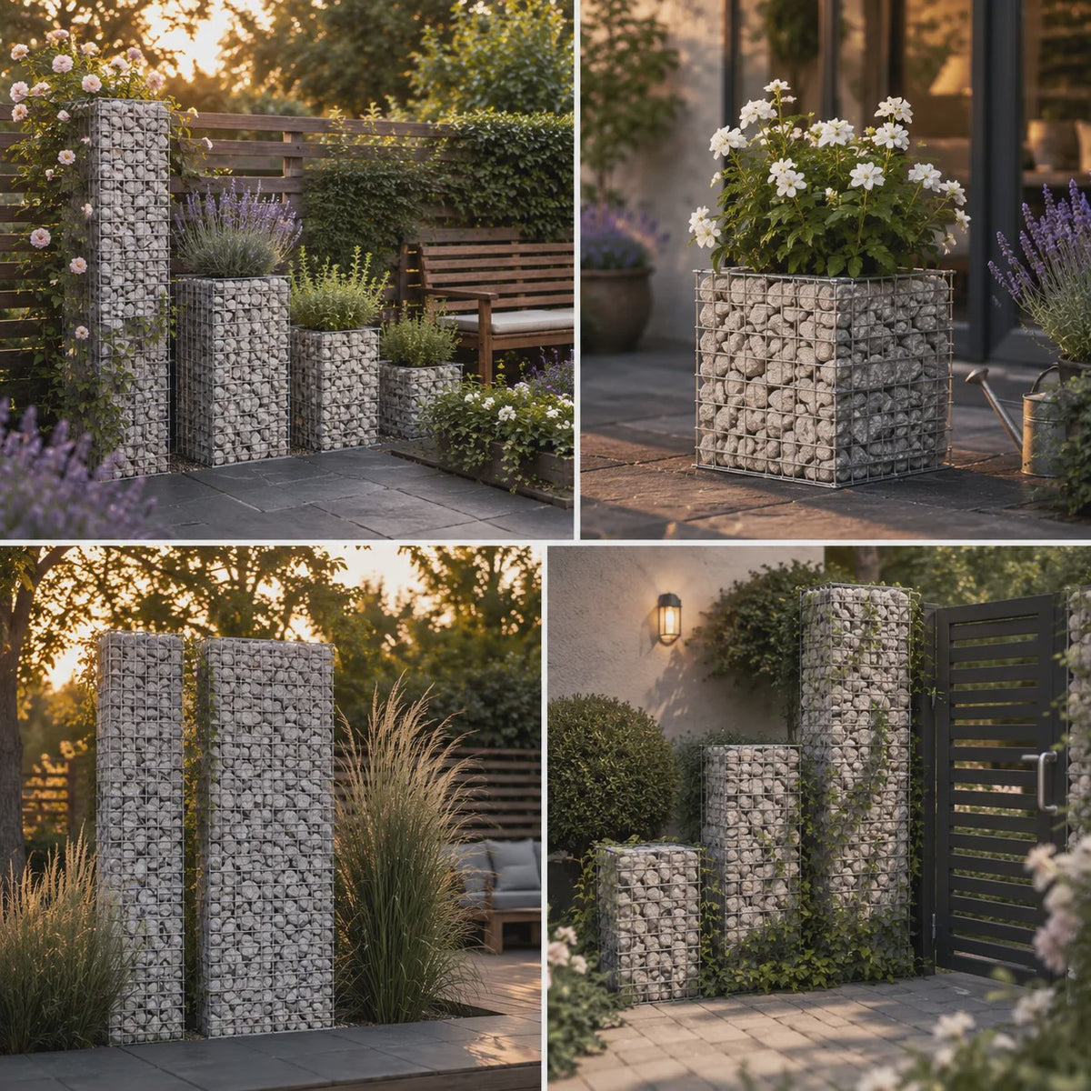 Gabion Verhoogde Plantenbak Set 4 Stuks - 30x30 cm, 50-200 cm Hoog - Tuin & Terras