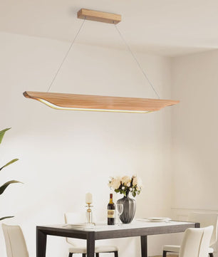 Moderne Houten LED Pendellamp 90cm - Dimbare Hanglamp met Afstandsbediening voor Eettafel, Woonkamer, Keuken