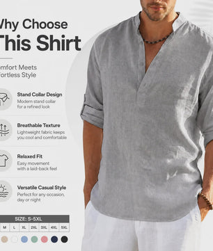 Heren Linnen Blouse Casual Lange Mouw - Comfortabele Vrijetijdstop