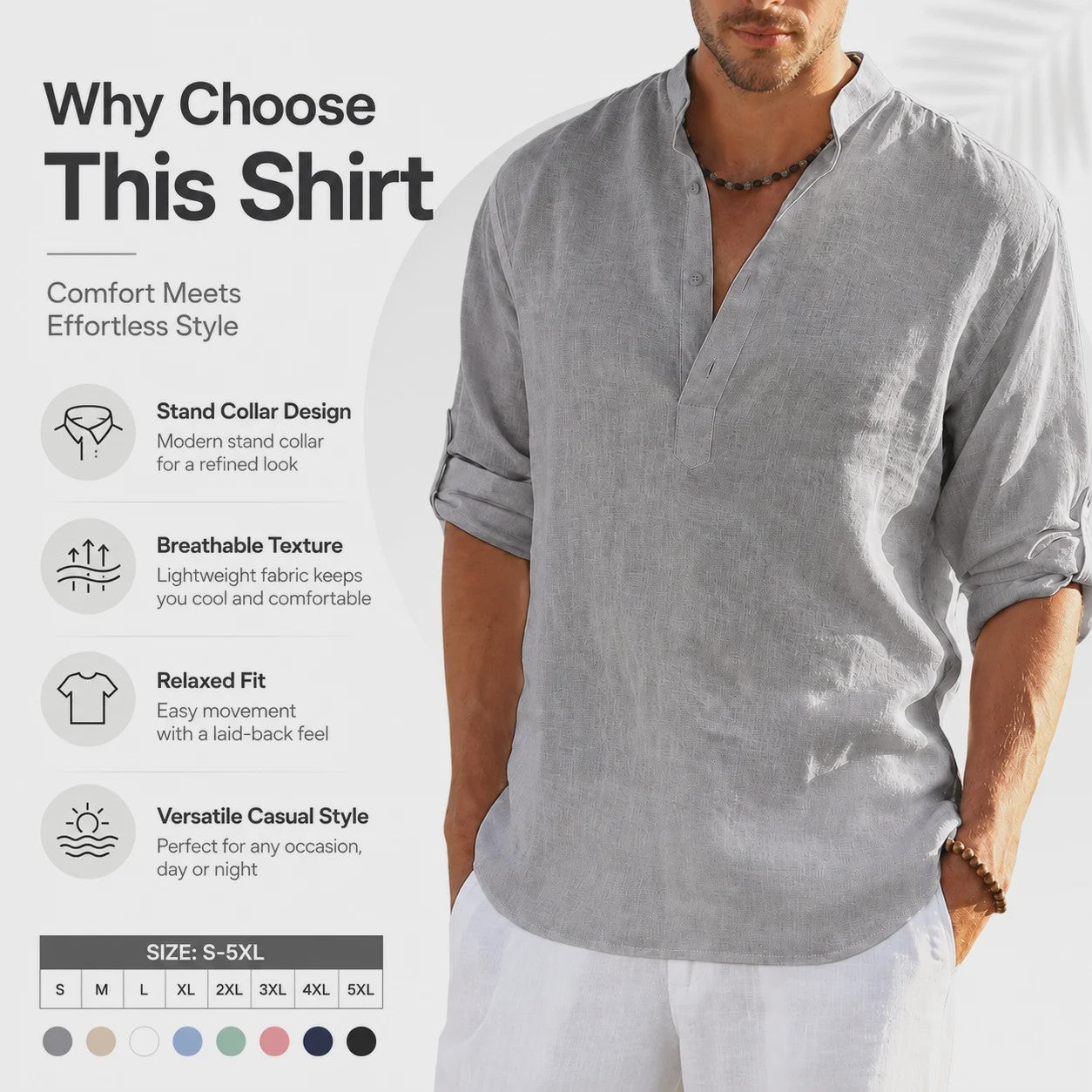 Heren Linnen Blouse Casual Lange Mouw - Comfortabele Vrijetijdstop