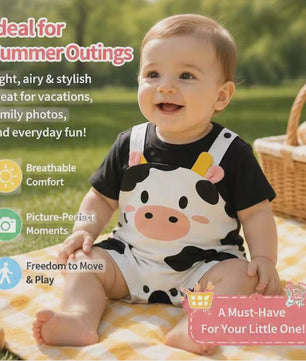 Schattige Baby Jumpsuit met Koeienprint en Nep-bretels - Zomerkleding 0-18M