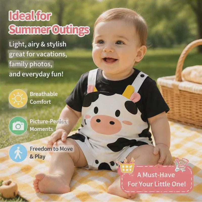 Schattige Baby Jumpsuit met Koeienprint en Nep-bretels - Zomerkleding 0-18M
