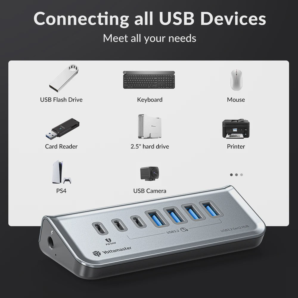 Yottamaster USB 3.2 Hub 10Gbps Type-C Docking Station met 5x USB 3.0 Poorten