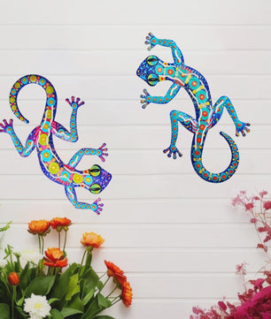 Kleurrijke Metalen Muurdecoratie Gecko - Levendige Hagedis Sculptuur voor Binnen & Buiten