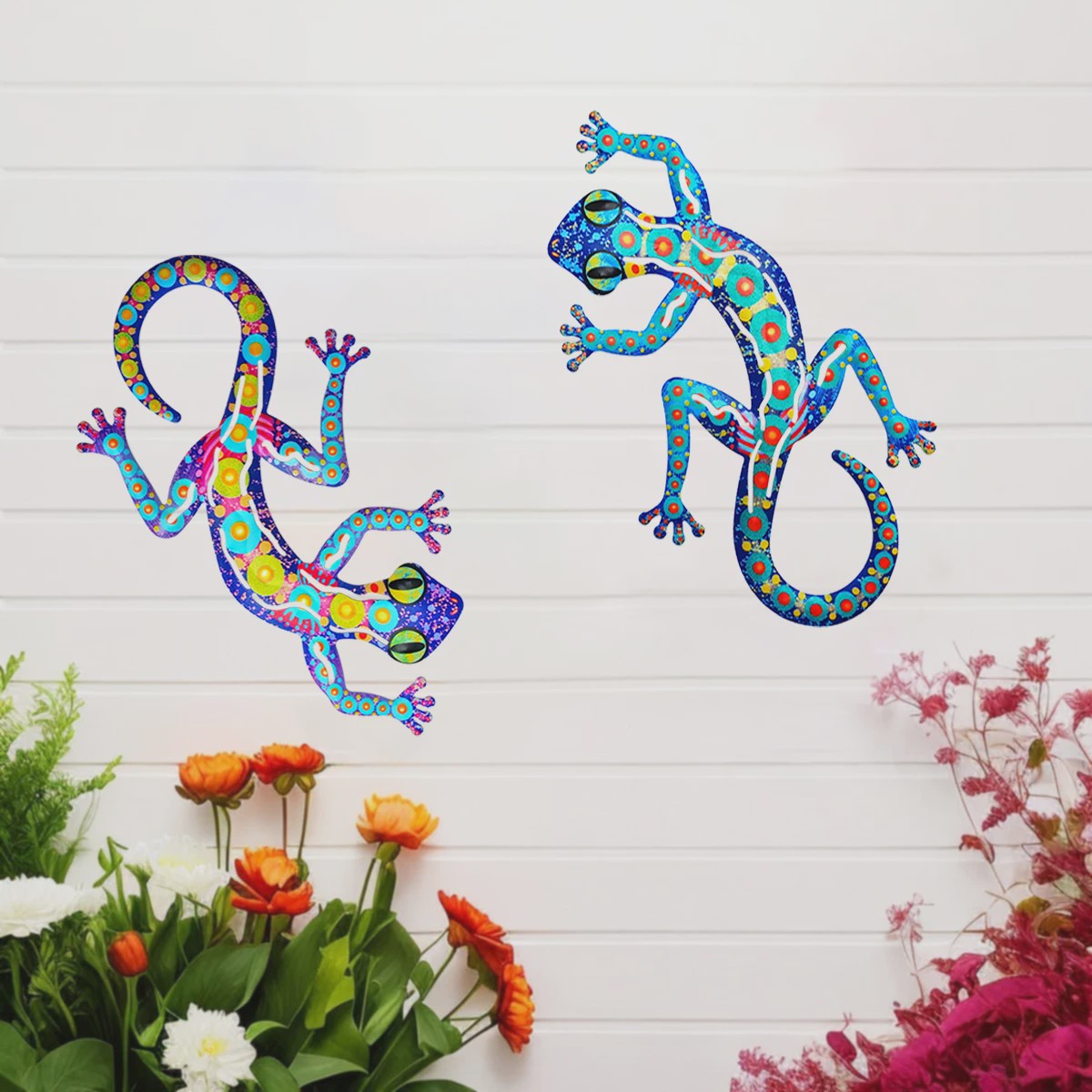 Kleurrijke Metalen Muurdecoratie Gecko - Levendige Hagedis Sculptuur voor Binnen & Buiten