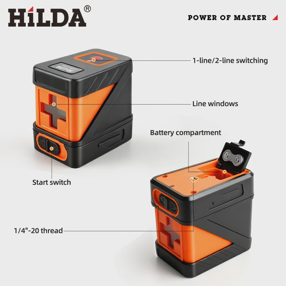 HILDA Mini Groen Laserwaterpas - 2 Lijnen Zelfnivellerend voor Precisie Klussen