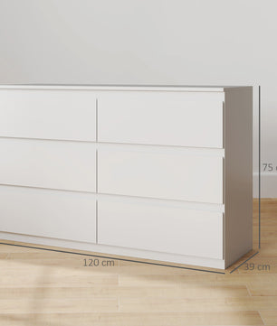 Moderne Commode met 6 Lades - Stijlvolle Slaapkamer Opbergkast (120x39x75 cm)