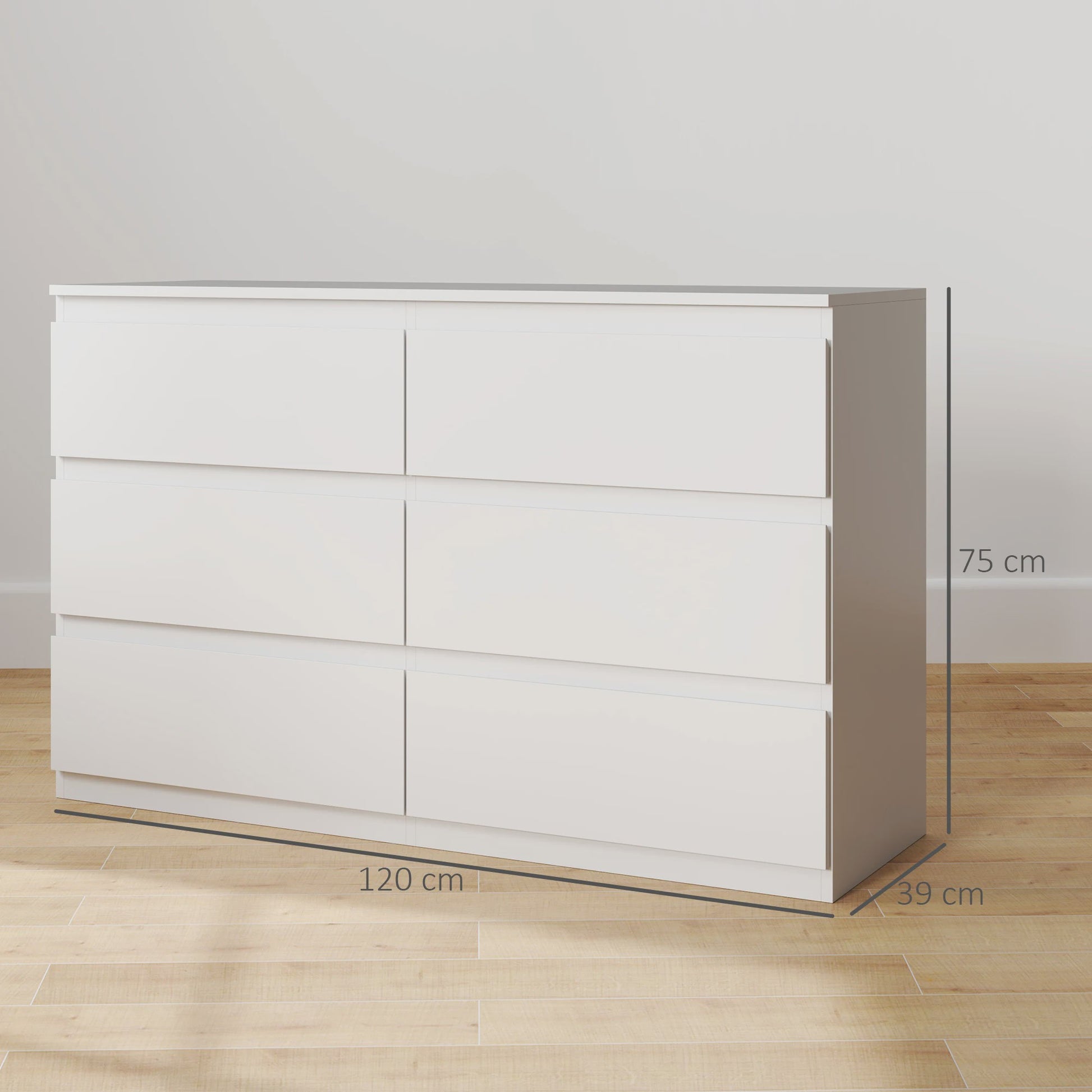 Moderne Commode met 6 Lades - Stijlvolle Slaapkamer Opbergkast (120x39x75 cm)