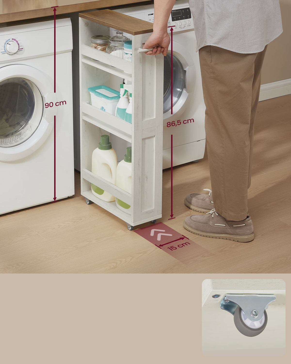 VASAGLE Smalle Rolkar met 4 Niveaus - 40x15x86.5 cm - Keuken & Badkamer Opbergoplossing