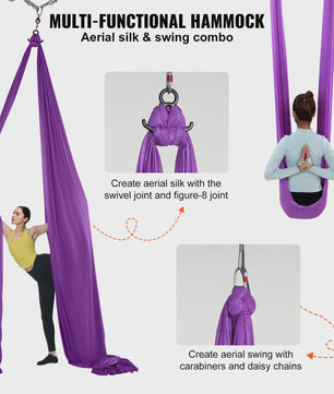 Aerial Yoga Hammock & Swing Starter Kit - 8.7/11 Yards Zijde Stof voor Alle Niveaus