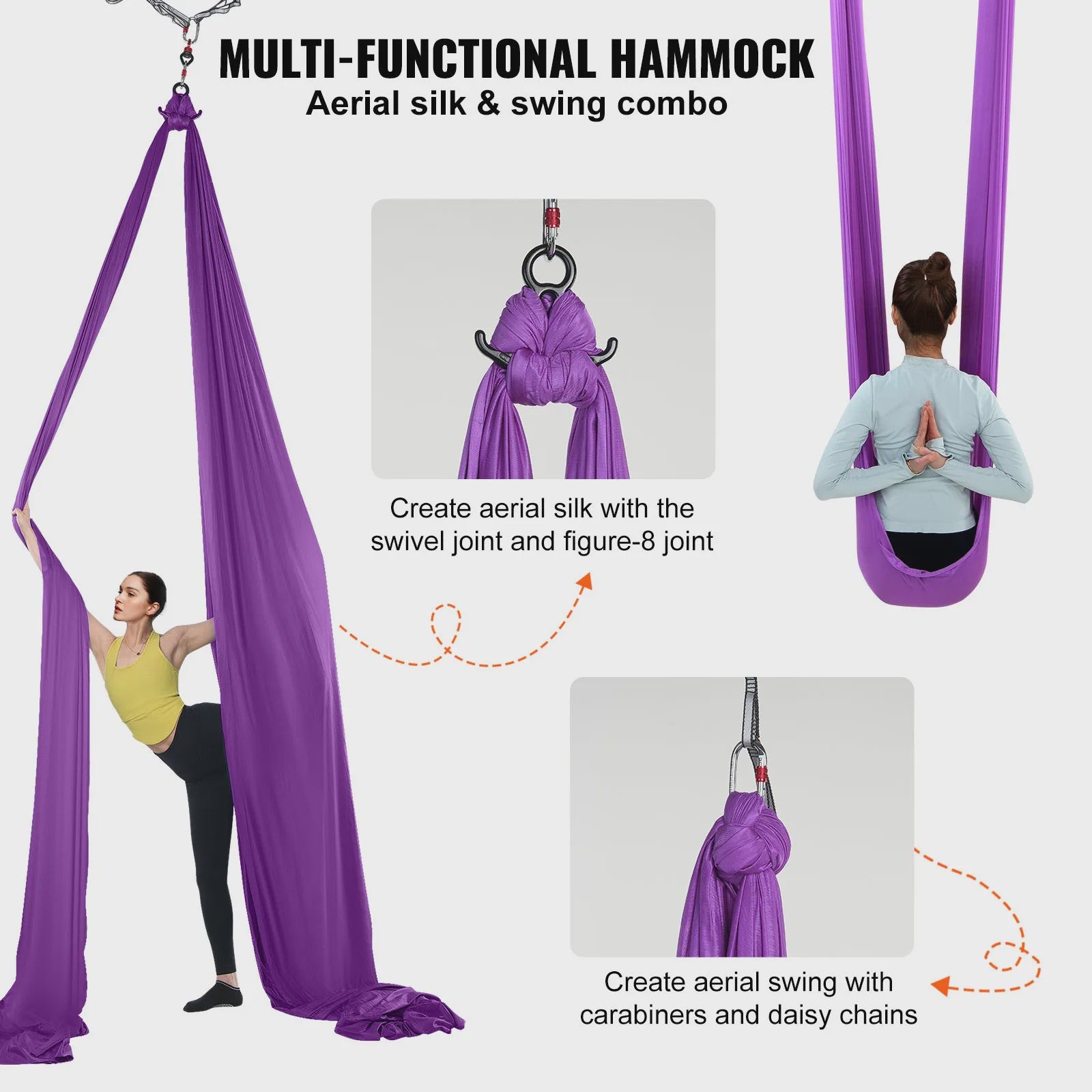 Aerial Yoga Hammock & Swing Starter Kit - 8.7/11 Yards Zijde Stof voor Alle Niveaus