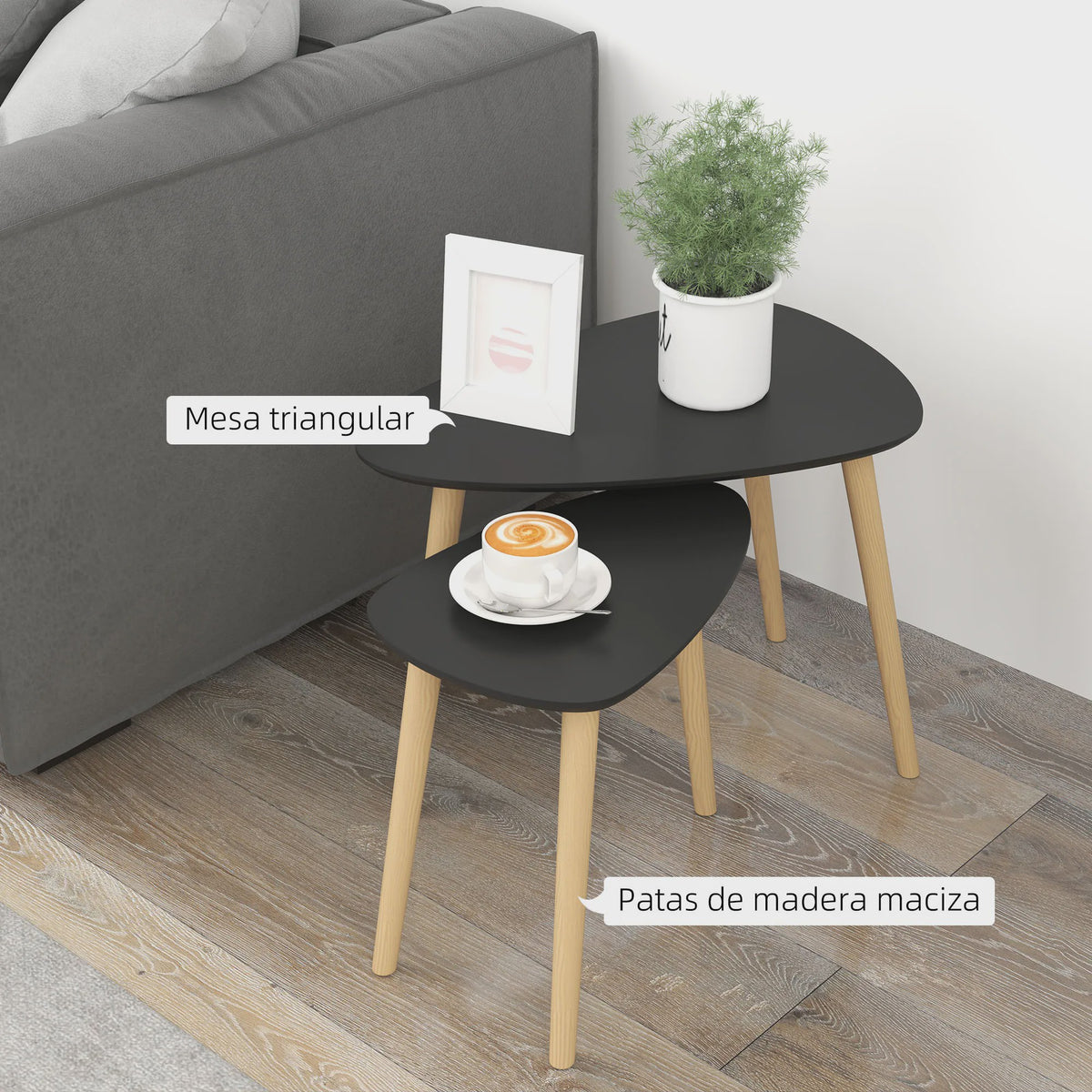 Set van 2 Nesting Salontafels met Houten Poten - Modern en Natuurlijk