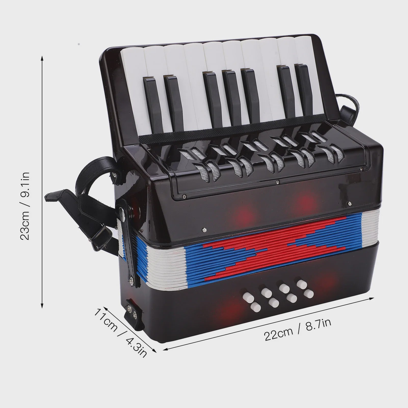 Compacte Zwarte Accordion met 17 Toetsen en 8 Bassen - Muzikaal Speelplezier