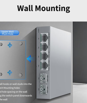HORACO 2.5Gbps Netwerk Switch met 4x 2.5G RJ45 Poorten en 2x 10G SFP+ Poorten - Fanless, Unmanaged, Plug & Play
